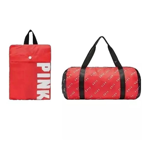 PINK Victoria's Secret Handbags - PINK Victoria’s Secret Red White and Black Duffle Bag